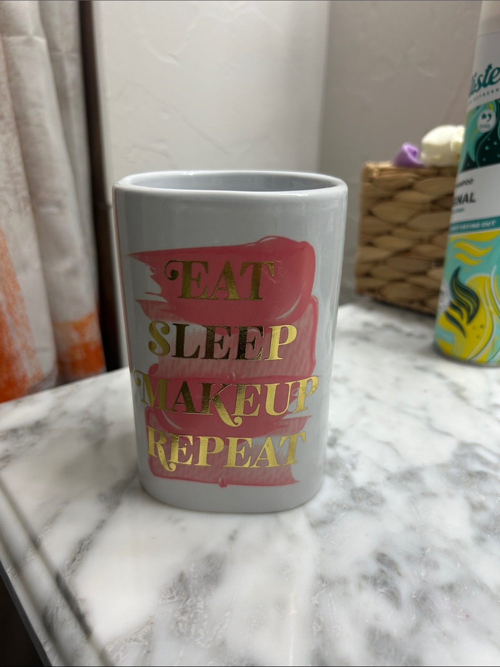 Eat Sleep Makeup Repeat Ceramic Tumbler - Pink and Gold